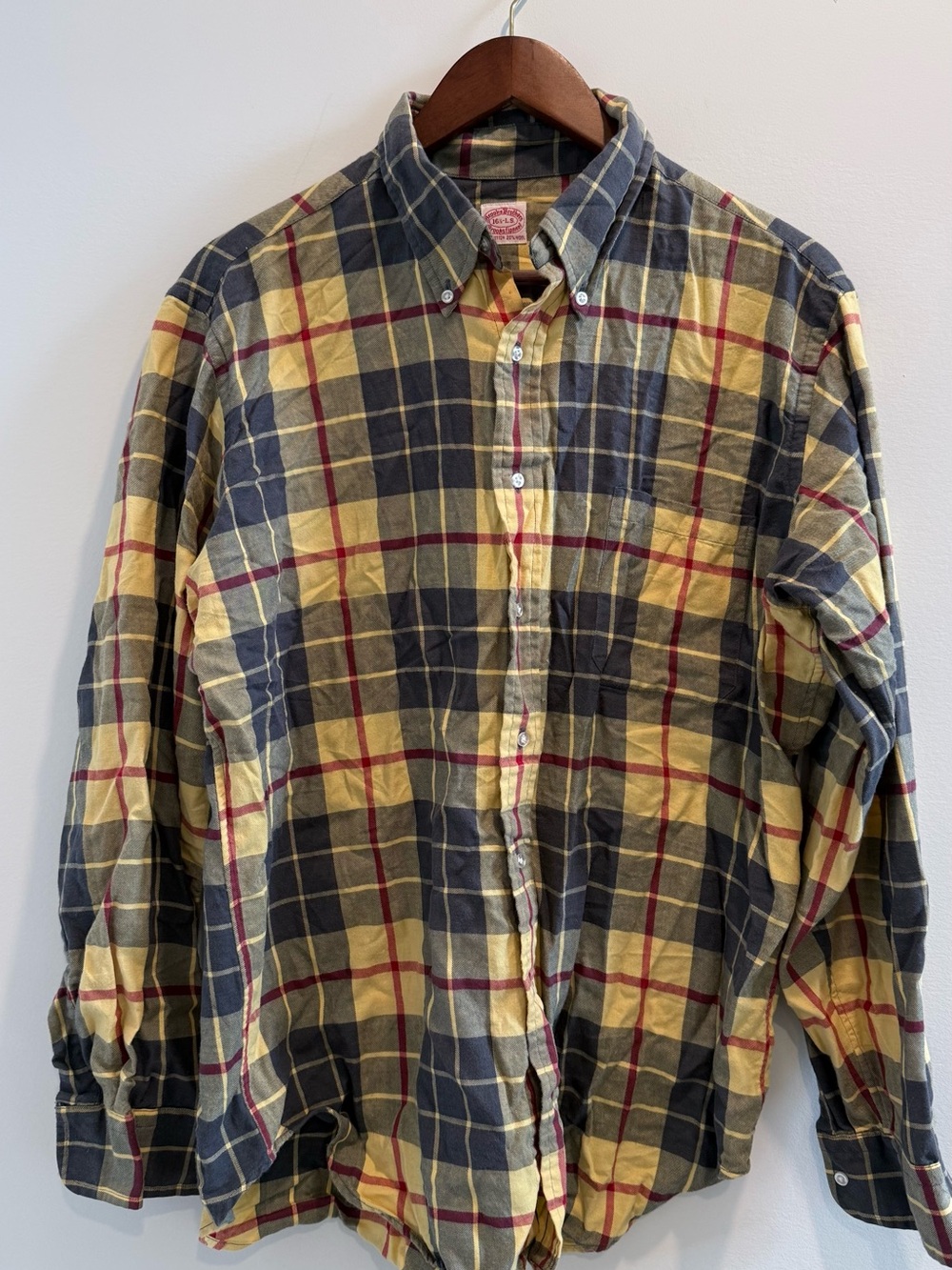 Brooks Brothers Yellow, Navy & Red Plaid Button-Down Shirt